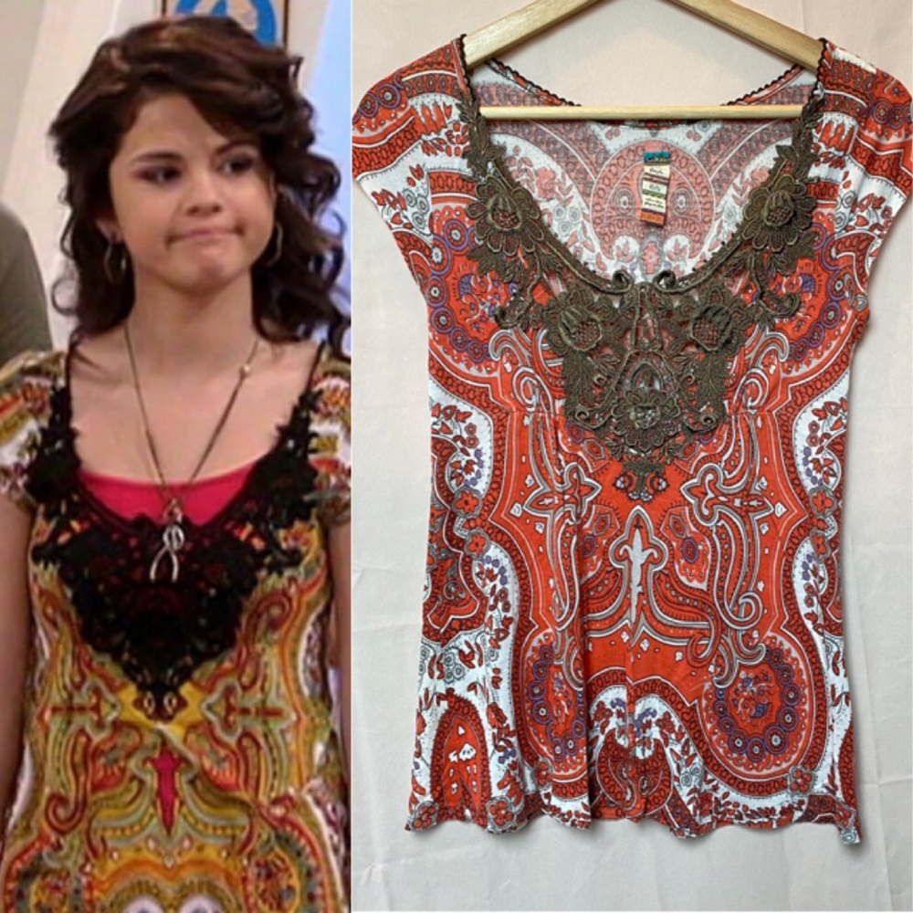 Free People Printed Top w Lace ASO Selena Gomez as Alex Russo ALT Color Size XS